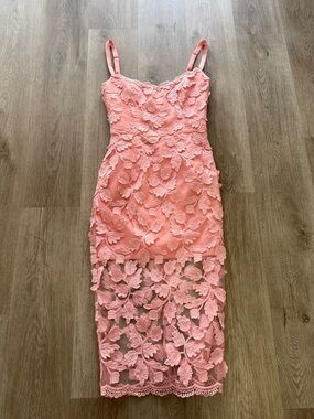 helsi amber pink floral embroidered sweetheart midi cocktail party dress size XS